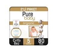 Pure Baby Organik Pamuklu Cırtlı 11 - 18 kg 5 Numara Bebek Bezi 80 Adet