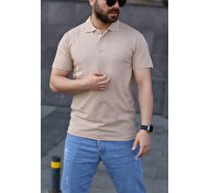 Bej Polo Yaka Slim Fit %100 Pamuk T-Shirt