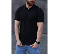 Siyah Polo Yaka Slim Fit %100 Pamuk T-Shirt