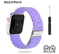 Native Audio Apple Watch 42 - 44 - 45 - 49 mm Silikon Paslanmaz Çelik Tokalı Akıllı Saat Kordonu Mor
