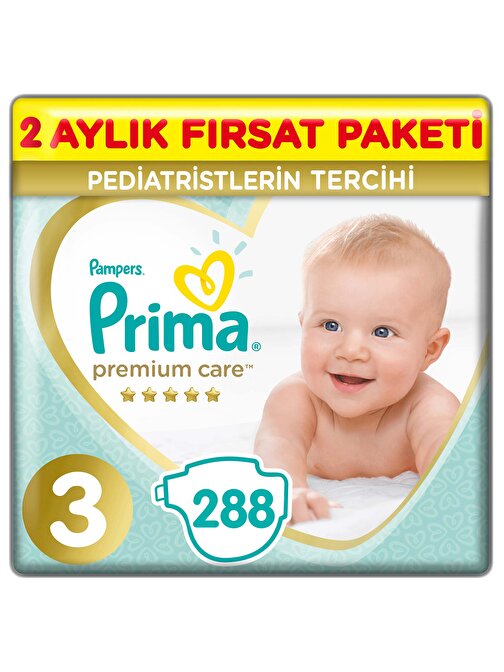 Prima Premium Care 6 - 10 kg 3 Numara Aylık Fırsat Paketi Bebek Bezi 288 Adet