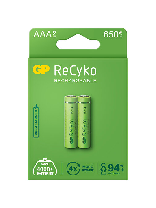 Gp Recyko 650 Mah Aaa Şarj Edilebilir İnce Pil 2'li Kartel