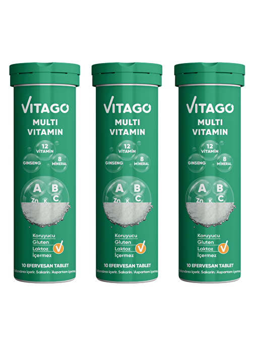 Vitago 3’Lü Paket – Multivitamin, Multimineral İçeren 10’Lu Efervesan Tablet