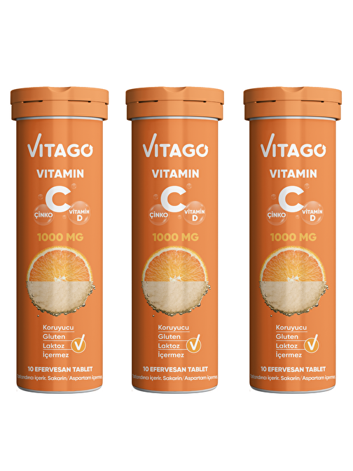 Vitago 3’Lü Paket – C Vitamini, D Vitamini Ve Çinko Içeren 10’Lu Efervesan Tablet