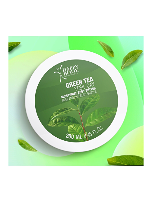 Happy Body Shea Yağlı Yıpranan Ciltlere Onarıcı Besleyici Formüllü Yeşil Çay Aromalı Vücut Ne mlendirici 200 ml
