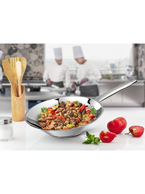 Lines Chef 28 cm Metal Kulp Çelik Wok Tava