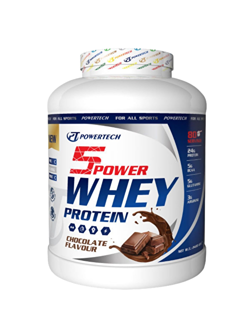 Powertech 5Power Whey Protein Tozu 80 Servis 2400 gr Çikolata Aromalı