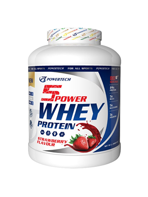 Powertech 5Power Whey Protein Tozu 80 Servis 2400 gr Çilek Aromalı