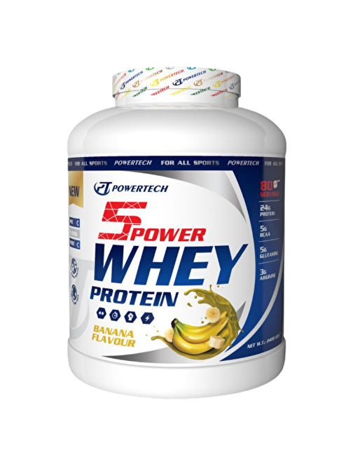 Powertech 5Power Whey Protein Tozu 80 Servis 2400 gr Muz Aromalı