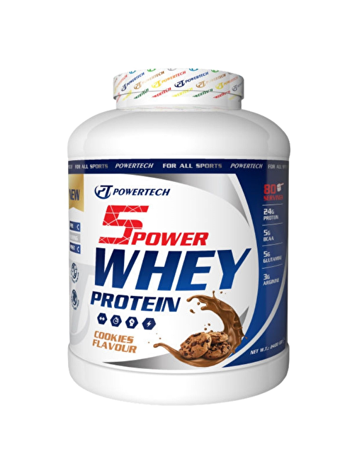 Powertech 5Power Whey Protein Tozu 80 Servis 2400 gr Kurabiye Aromalı