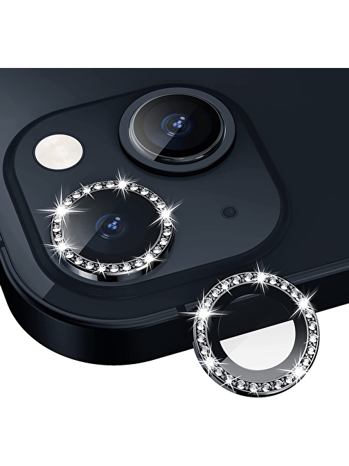 Bipower Binano iPhone 13 - 13 Mini Taşlı Kamera Lens Koruyucu Siyah