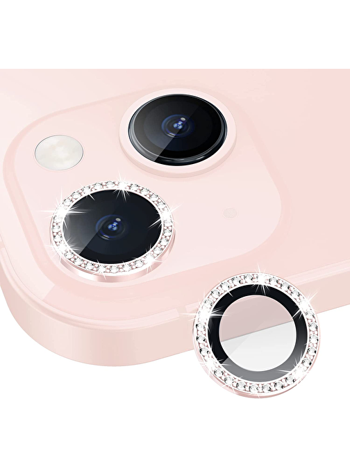 Bipower Binano iPhone 11 - 12 - 12 Mini Taşlı Kamera Lens Koruyucu Pembe