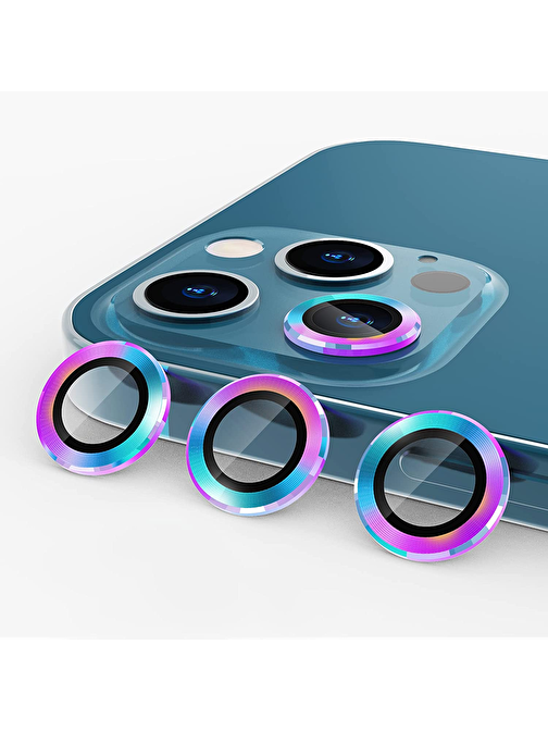 Binano Apple iPhone 11 Pro - 11 Pro Max Metal Ring Kamera Lens Koruyucu Çok Renkli
