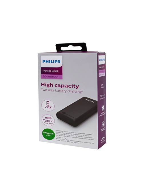 Philips DLP1720CB 20000 mAh 2 USB Çıkışlı Kablolu Powerbank Siyah