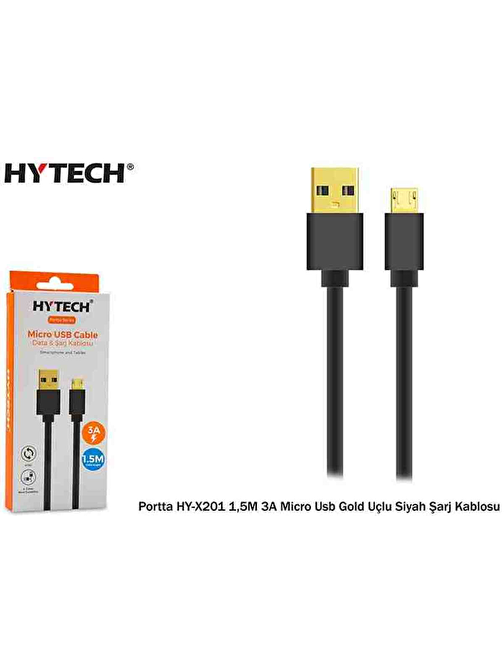 Hytech Universal Micro USB Hızlı Şarj Kablosu 1.5 m Siyah