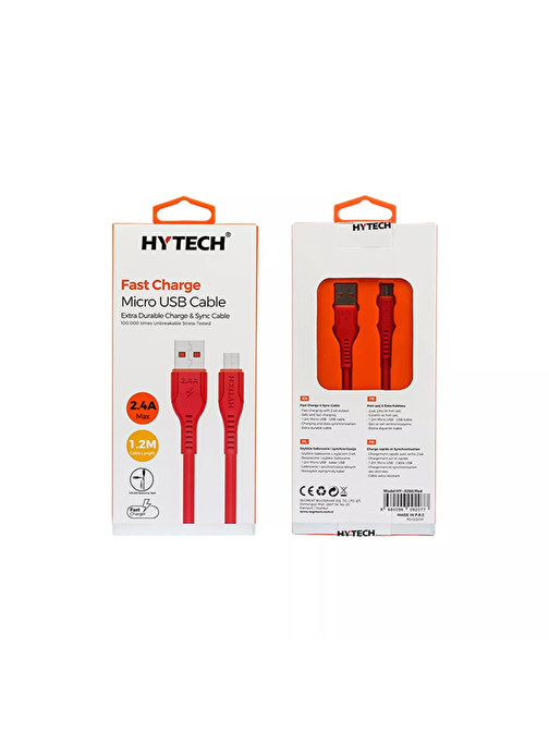 Hytech Universal Micro USB Hızlı Şarj Kablosu 1.2 m Kırmızı