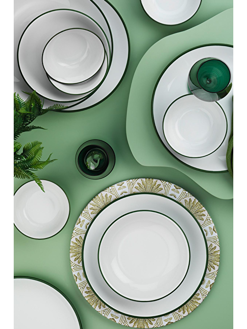 Kütahya Porselen Yeşil Fileli Yemek Takımı 6 Kişilik 18 Parça