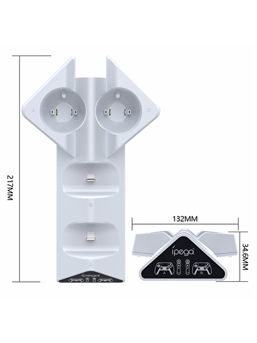 Coverzone PS5 Uyumlu Plastik Type-C Girişli Led Işık Göstergeli Şarj Standı Beyaz