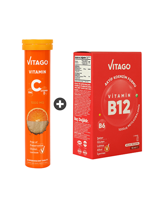 Vitago 2’Li Paket – Vitago B12 10 Ml Sprey + C Vitamini 20 Efervesan Tablet