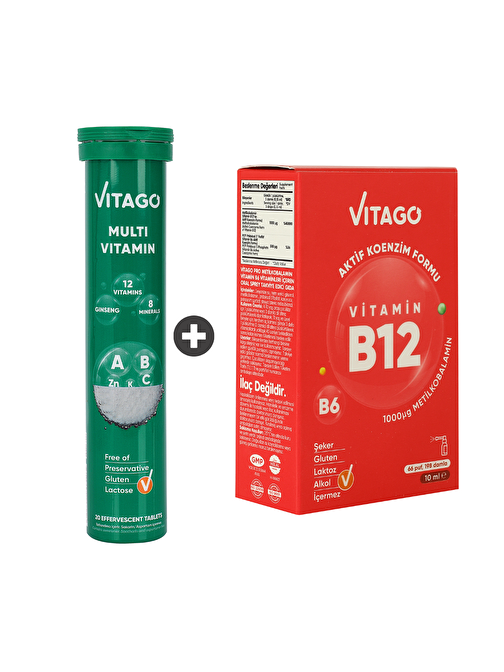 Vitago 2’Li Paket – Vitago B12 10 Ml Sprey + Vitago Multivitamin 20 Efervesan Tablet