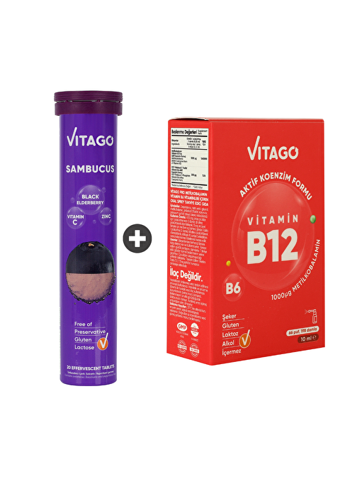 Vitago 2’Li Paket – Vitago B12 10 Ml Sprey + Vitago Sambucus 20 Efervesan Tablet