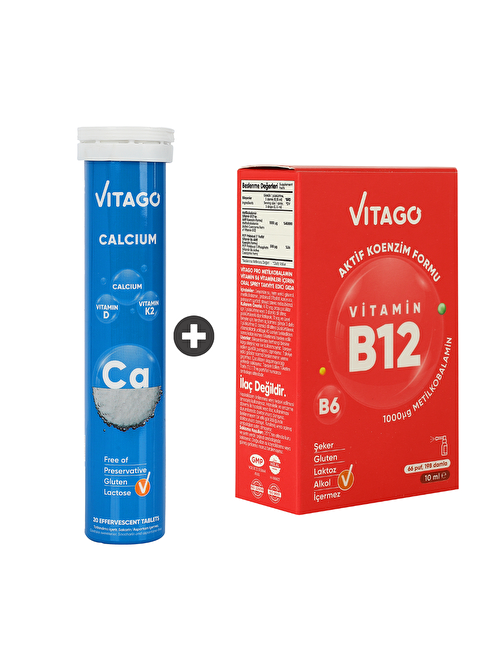 Vitago 2’Li Paket – Vitago B12 10 Ml Sprey + Vitago Kalsiyum 20 Efervesan Tablet