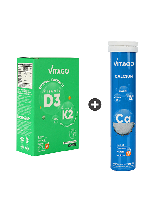 Vitago 2’Li Paket – Provitamin D3, Vitamin K2, 20Ml Sprey + Prokalsiyum, 20'Li Efervesan