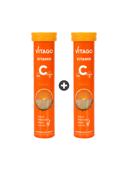Vitago 2'Li Paket - C Vitamini, D Vitamini, Çinko Içeren 20'Li Efervesan Tablet