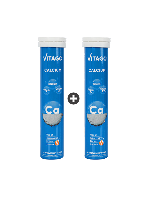 Vitago 2'Li Paket - Kalsiyum, D Vitamini, K2 Vitamini Içeren 20'Li Efervesan Tablet