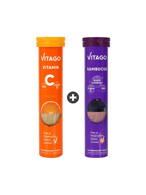 Vitago 2'Li Paket - C Vitamini + Sambucus 20'Li Efervesan Tablet