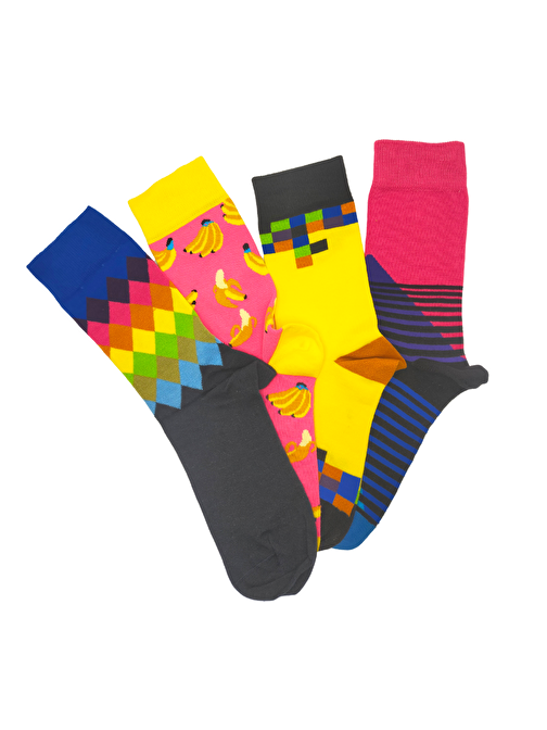 Sockscdcofficial Renkli Trend Pamuklu Unisex 4 Adet Karışık Çorap