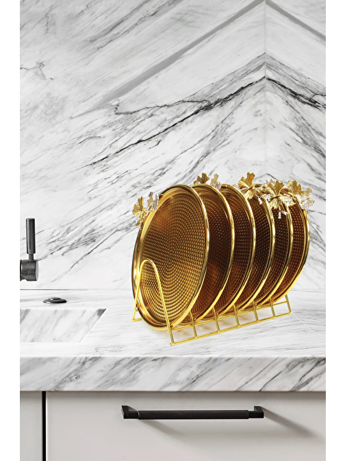 Gead Store Metal Ferforje Gold Tabak Standı-6'lı Gold Standı- pasta tabağı standı
