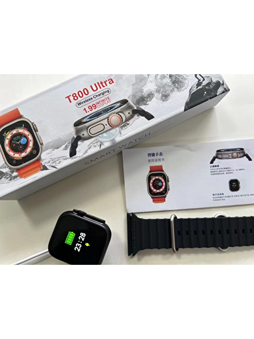T800 Ultra Android - iOS Uyumlu Kablosuz Şarj Akıllı Saat Siyah
