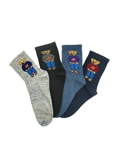 Sockscdcofficial Renkli Trend Pamuklu Unisex Çorap Teddy Bear Ayıcık 4 Adet Çorap