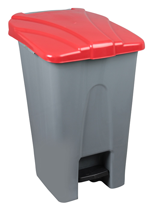 Safell Plastik Pedallı Çöp Kovası, 70Lt Çöp Konteyneri - Gri Kırmızı
