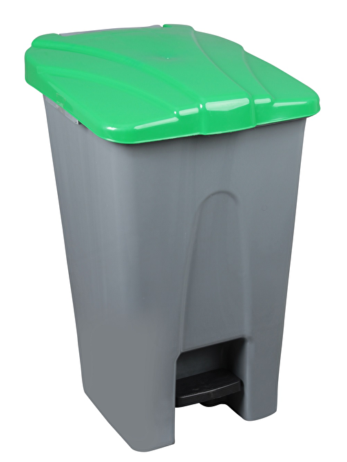 Safell Plastik Pedallı Çöp Kovası, 70Lt Çöp Konteyneri - Gri Yeşil