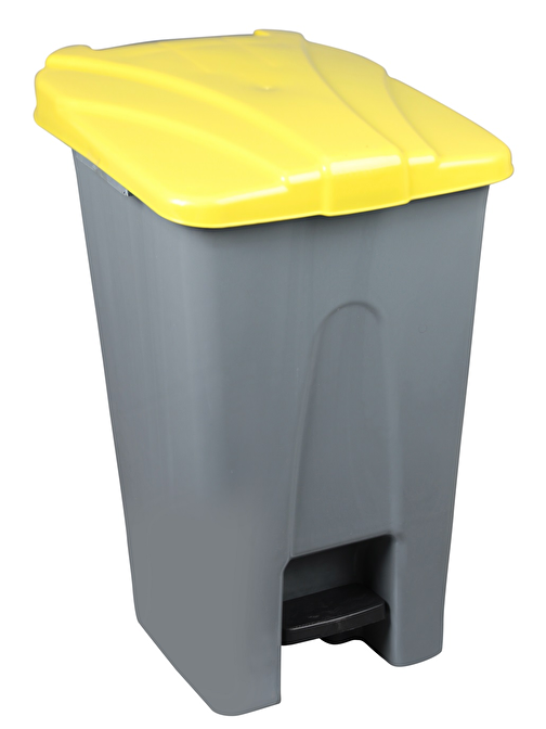 Safell Plastik Pedallı Çöp Kovası, 70Lt Çöp Konteyneri - Gri Sarı