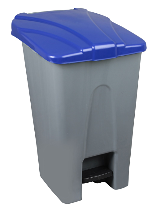 Safell Plastik Pedallı Çöp Kovası, 70Lt Çöp Konteyneri - Gri Mavi