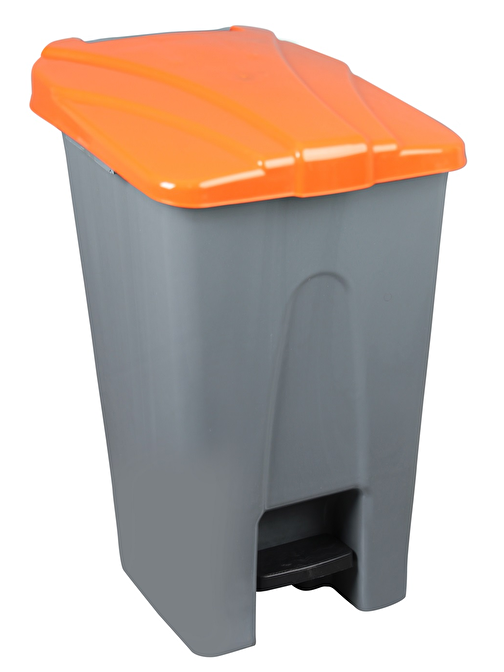 Safell Plastik Pedallı Çöp Kovası, 70Lt Çöp Konteyneri - Gri Turuncu