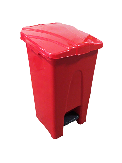 Safell Plastik Pedallı Çöp Kovası, 70Lt Çöp Konteyneri - Kırmızı