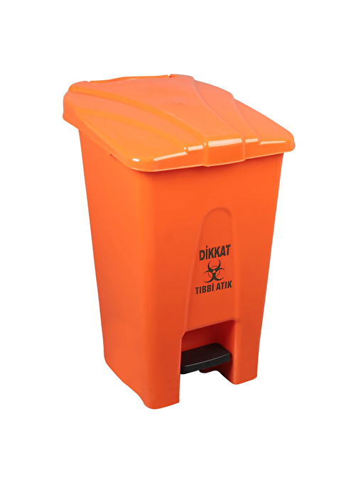 Safell Plastik Pedallı Tıbbi Atık Çöp Kovası, 70Lt Çöp Konteyneri  Turuncu