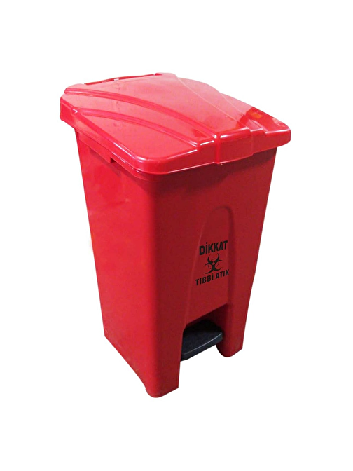 Safell Plastik Pedallı Tıbbi Atık Çöp Kovası, 70Lt Çöp Konteyneri – Kırmızı