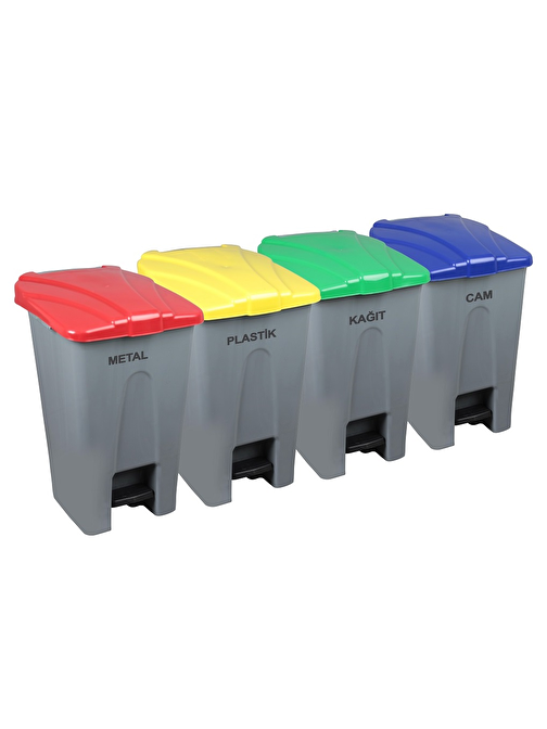 Safell Pedallı Kağıt Plastik Cam Metal Ayrıştırma Kovası - Çöp Konteyneri – 70+70+70+70=280Litre