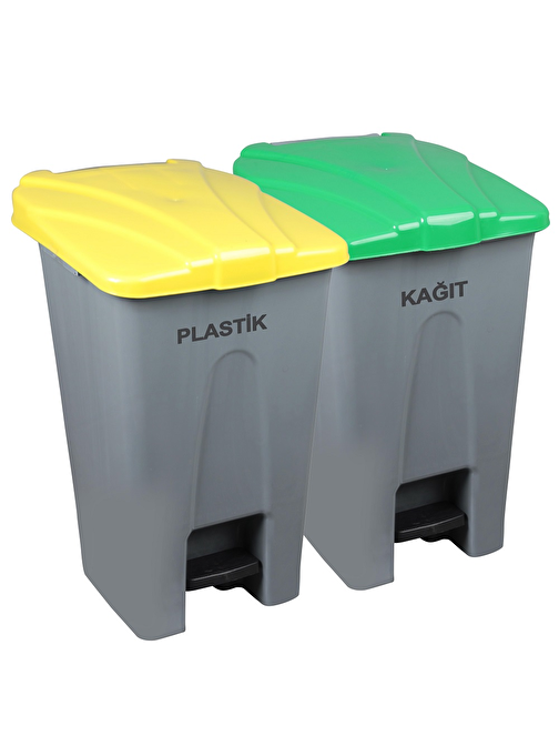 Safell Pedallı Kağıt Plastik Ayrıştırma Kovası - Çöp Konteyneri -70+70=140Litre