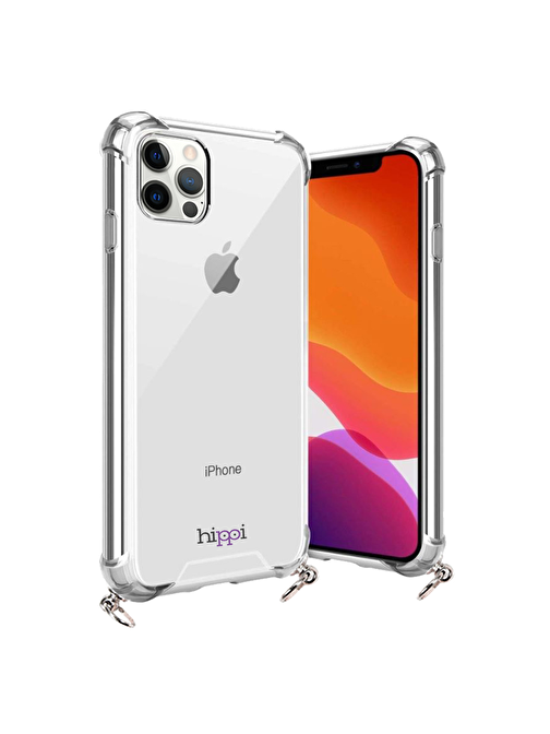 Hippi Hippi iPhone 11 Pro Uyumlu Darbe Emici Dayanıklı Sert Şeffaf Silikonlu Askılı Telefon Kılıfı