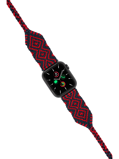 Hippi Apple Watch 38 - 40 - 41 mm Braided Band Akıllı Saat Kordonu Kırmızı - Siyah