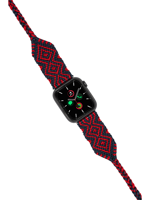 Hippi Apple Watch 42 - 44 - 45 - 49 mm Braided Band Akıllı Saat Kordonu Kırmızı - Siyah