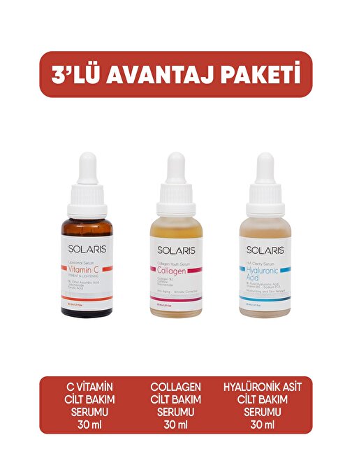 Solaris Kolajen Cilt Bakım Serumu+ Hyaluronic Acid Cilt Bakım Serumu+ C Vitamin Cilt Bakım Serumu