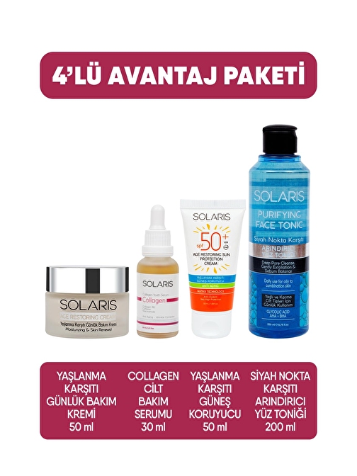 Solaris Avantaj Paketi Collagen Youth Serum+Yaşlanma Karşıtı Krem+Yaşlanma Karşıtı Güneş Kremi+Tonik