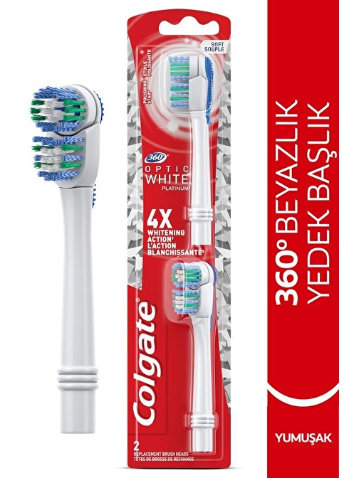 Colgate 360 Pilli Optik Beyaz Platinum Beyazlatıcı Yumuşak Diş Fırçası Yedek Başlık 1+1